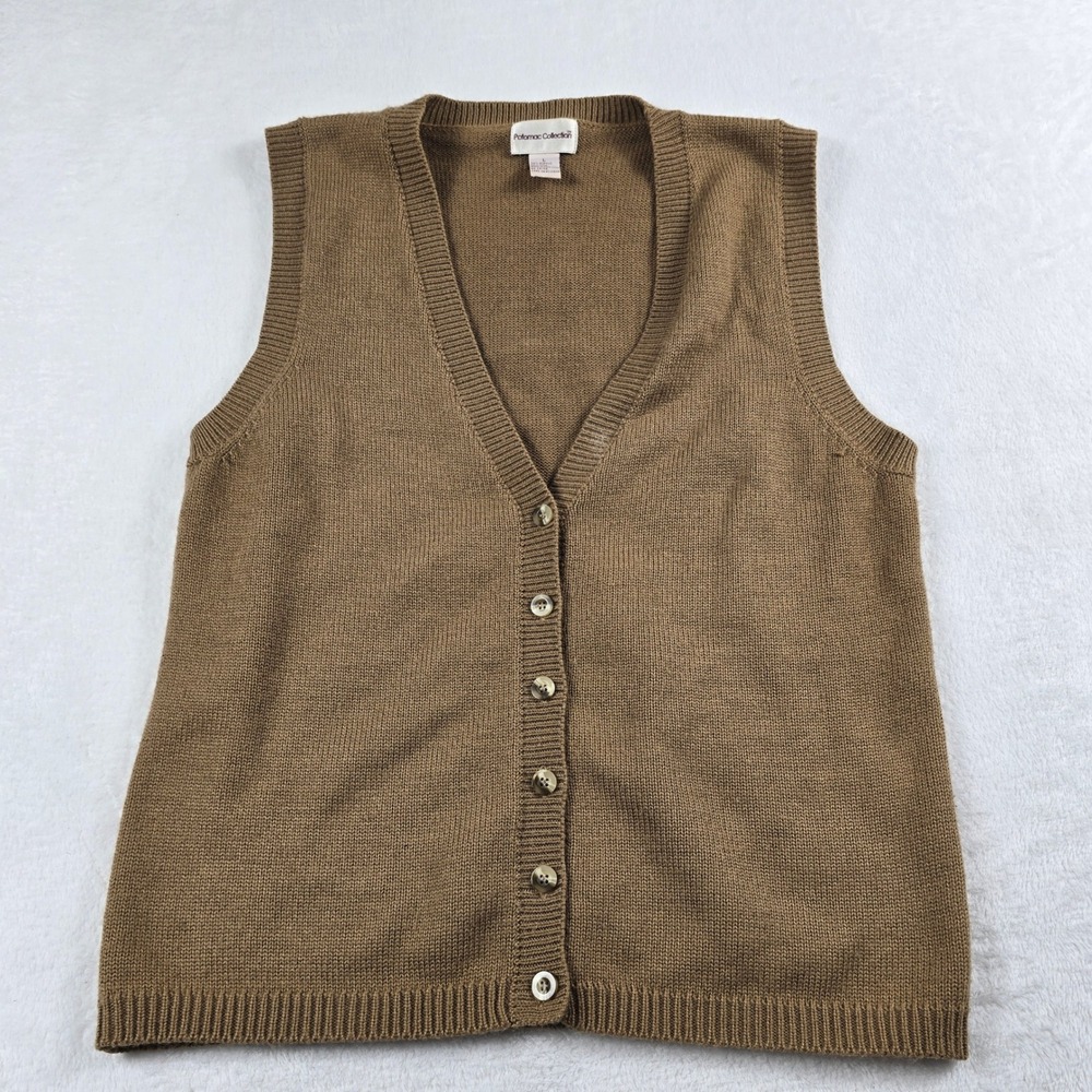 Potomac Collection Brown Wool Blend Button Front V-Neck Cardigan Vest Large